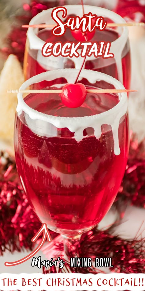 Santa Cocktail Christmas Drinks, Red Christmas Drinks Alcohol, Red Christmas Cocktails, Cranberry Sprite Cocktail, Christmas Cocktails With Vodka, Red Drinks Alcohol, Xmas Drinks Christmas Cocktails, Christmas Alcoholic Drinks Recipes, Red Alcoholic Drinks