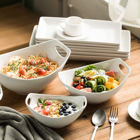 Amazon.com | Gomakren Porcelain Serving Bowl Set with Handles Set of 3, Dishes Mixing Bowl Set for Entertaining, Nesting Dishes Bowl Set, Dishwasher and Oven Safe, White: Platters Bowls With Handles, 20 Years Of Marriage, Unique Pies, Food Wishes, Serving Bowl Set, Platter Set, Sunday Meal Prep, Mixing Bowls Set, Good Foods To Eat