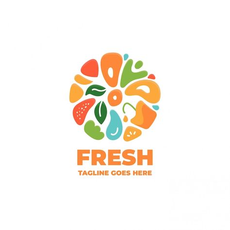 Fresh Logo Typography, Vector Vegetables, Fruit Logo Design Ideas, Food Company Logo, Fresh Logo Design, Organic Food Logo, Healthy Logo, Logo Typo, Fruit Logo Design