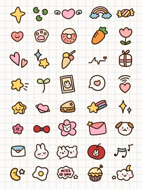 Sticker Drawing Ideas Easy Simple, Cute Doodles For Journal, Drawing Cute Easy Doodles, Cute Easy Stickers, Cute Drawings For Stickers, Drawing Stickers Art, Stickers To Draw, Easy Aesthetic Art, Doodle Art Aesthetic