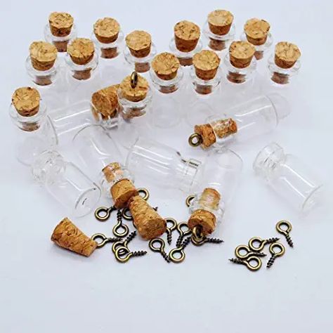 Glass Jar Crafts, Message Bottle, Tiny Jars, Glass Bottles With Corks, Mini Glass Bottles, Decorative Bottles, Doll House Miniatures, Spice Bottles, Miniature Bottles