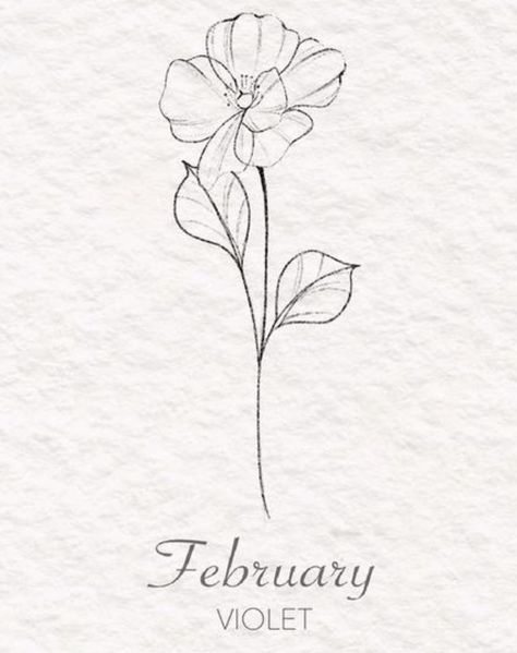 Birth Flower Tattoos Violet, Violet Simple Tattoo, Tattoo Of A Violet Flower, Violet Tattoo Drawing, Violet Line Drawing Tattoo, Violet February Tattoo, Violet Stem Tattoo, Tattoos For February Birth Month, February Iris Flower Tattoo