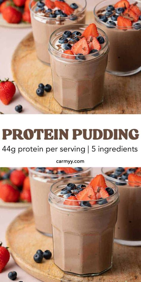 Made with only five ingredients, this protein pudding is thick, creamy, and so easy to make! With over 40 grams of protein per serving, this makes for a delightful high-protein snack or dessert for any occasion. Healthy Protein Powder Snacks, Protein Candy Recipe, High Protein Low Carb Recipes Dessert, Homemade Protein Pudding, Chocolate Vital Proteins Recipes, High Protein Snacks For Muscle Gain, 21 Day Fix Sweet Treats, High Protein Snacks And Meals, Make Ahead Protein Snacks