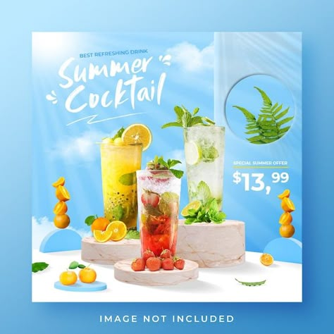 Summer Drink Menu, Summer Special Drinks, Drink Menu Design, Summer Juice, Summer Drink Cocktails, Beverage Poster, Food Banner, Summer Menu, Refreshing Summer Drinks