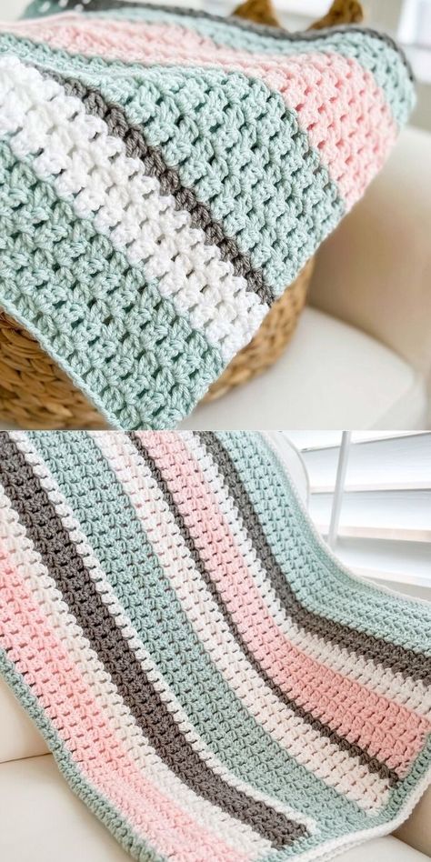 Crochet Blanket Stripes Pattern, Crib Blanket Crochet Pattern, Crochet Three Color Blanket, Scrap Blanket Crochet Free Pattern, Crochet Baby Blanket Color Schemes, 3 Color Crochet Blanket Pattern, Striped Afghan Crochet Pattern, Aphgan Patterns Crochet, Double Crochet Blanket Pattern Free