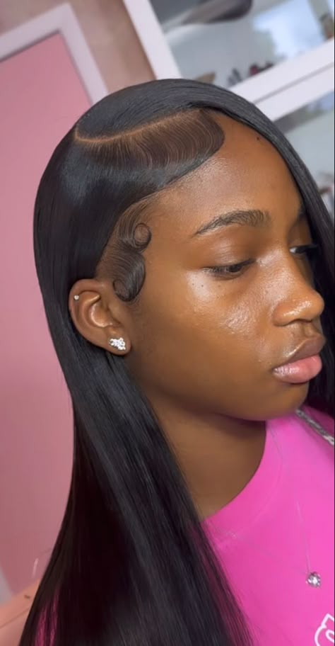 Side Part Straight, Fly Shi Only, Track Hairstyles, Hairstyle For Short Hair, Black Women Braids, Hairstyle For Short, Women Braids, Sleek Ponytail Hairstyles, Quick Weave Hairstyles