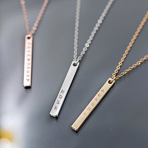 <3 Handmade Jewelry A Your Name Vertical Necklace 16K Gold Silver Rose Gold… Name Necklace For Men, Gold Bar Necklace Personalized, Silver Necklace Simple, Rose Gold Bar, Vertical Bar Necklace, Pretty Jewelry Necklaces, Bar Jewelry, Fancy Necklace, Charms Necklace