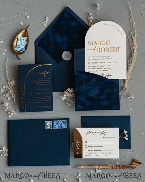 Midnight Blue Wedding Invitation, Blue And Gold Website Design, Blue Winter Wedding Invitations, Navy And Gold Wedding Invitations, Wedding Invitations 2024, Masculine Wedding Invitations, Elegant Wedding Invitations Luxury, Fancy Invitations, Glamor Wedding