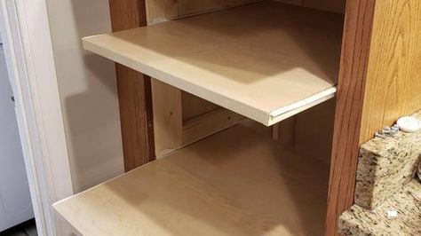 How To Build Roll Out Shelves, Roll Out Kitchen Storage, Roll Out Cabinet Drawers, Pull Out Printer Shelf, Diy Pull Out Shelves Kitchen, Diy Sliding Drawers, Diy Sliding Shelves, Diy Roll Out Shelves, Diy Pullout Drawers