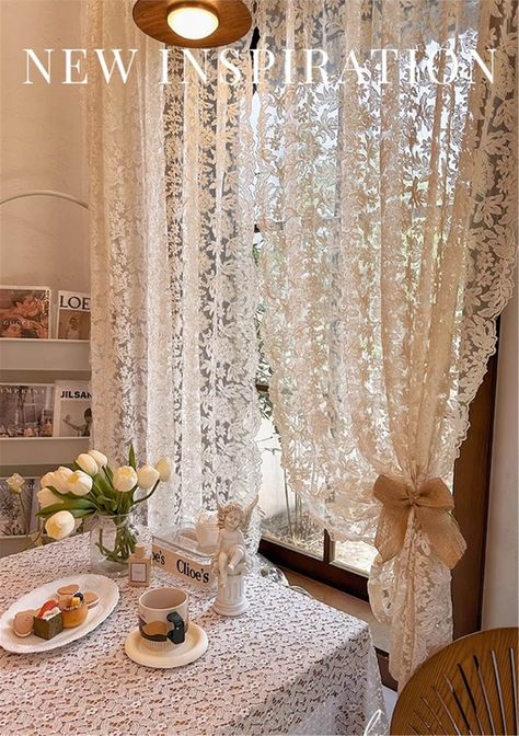 Rideaux Shabby Chic, White Lace Curtains, Vintage Lace Curtains, French Curtains, Tulle Curtains, Living/dining Room, Vintage Curtains, Lace Curtains, Design Del Prodotto