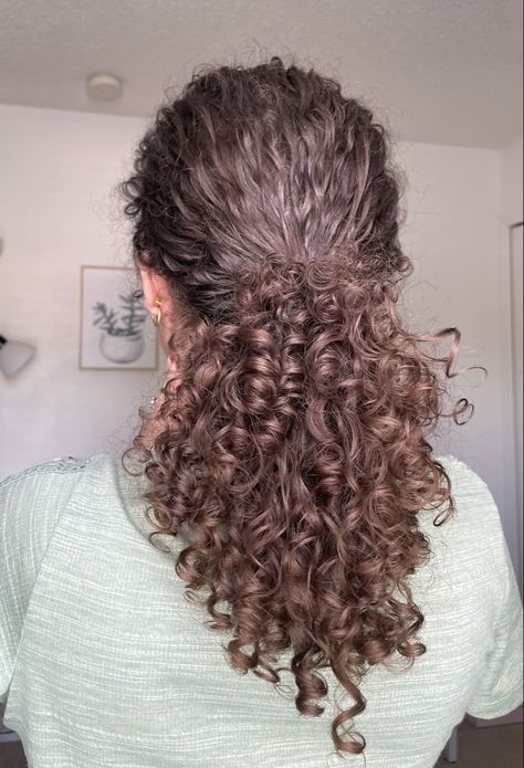 Low Ponytail For Curly Hair, Tied Back Curly Hairstyles, Curly Hair Styles Ponytail, Loose Ponytail Curly Hair, Loose Curly Ponytail, Curly Hair No Part, Tied Curly Hair, Tied Up Curly Hairstyles, Curly Hair Tied Back