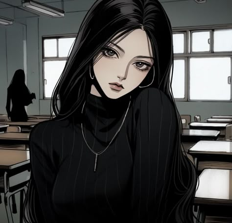 Anime Black Hair, Gothic Anime, Girly Art Illustrations, Long Black Hair, Digital Art Anime, Cartoon Profile Pics, Girls Cartoon Art, 인물 사진, Digital Art Girl