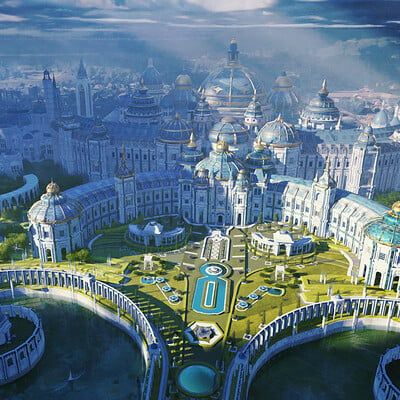 Space Palace Concept Art, Architecture Fantasy Art, Fantasy City Concept Art, Palace Concept Art, Fantasy City Art, Real Palace, World Building Art, Castle Concept Art, City Mansion