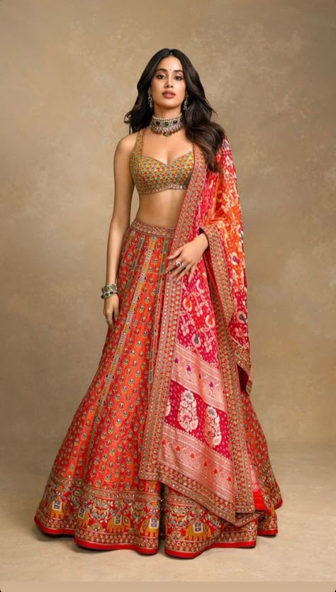 Designer Lehanga, Ambani Wedding, Jahnavi Kapoor, Jahnvi Kapoor, Janvi Kapoor, Indian Fits, Sangeet Outfit, Jhanvi Kapoor, Latest Bridal Lehenga