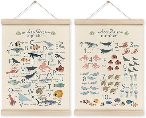 Amazon.com: HRQKO Ocean Alphabet Poster Hanger Frame Set of 2, Ocean Nursery Decor, Sea Animal Wall Decor, ABC Poster Art with Wooden Frames, Alphabet Banner Wall Hanging Decor for Playroom Kids Room,12x16 Inch: Posters & Prints Ocean Alphabet, Decor For Classroom, Boys Kids Room, Ocean Nursery Decor, Alphabet Banner, Numbers Poster, Dinosaur Wall Decor, Dinosaur Alphabet, Sea Nursery