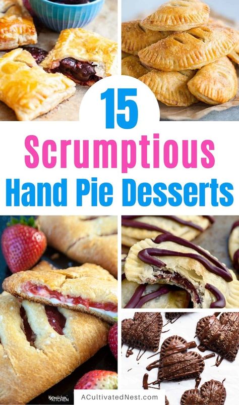 15 Scrumptious Hand Pie Desserts- Here are 15 amazingly tasty homemade hand pie desserts that you won't want to miss out on. There are so many delicious flavors to try! | chocolate dessert, fruit dessert, #recipe #dessert #handPies #dessertRecipe #ACultivatedNest Easy Hand Pies, Fruit Hand Pies, Pie Crust Dessert, Strawberry Hand Pies, Mini Pie Crust, Mousse Chocolate, Hand Pie Recipes, Apple Hand Pies, Homemade Bread Recipes