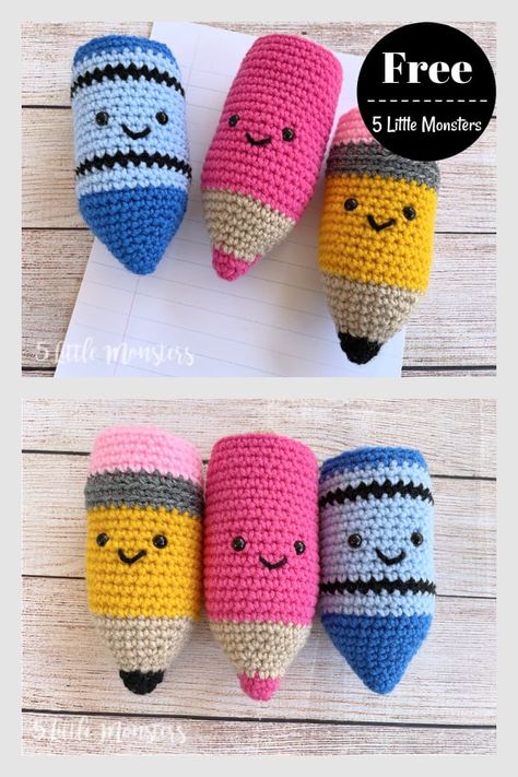 Pencil Amigurumi Free Pattern, Crochet Pencil Keychain, Pencil Crochet Pattern Free, Crochet Pencil Pattern, Crayon Crochet Free Pattern, Crochet Machine Products, Unique Crochet Amigurumi, Crochet School Stuff, Crochet Crayons Free Pattern