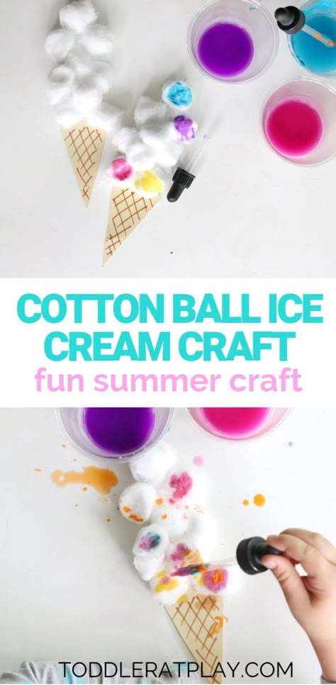 Cotton Ball Ice Cream Craft - Toddler at Play | Kids Crafts & Activities - Crafts Ice Cream Activities, Cotton Ball Crafts, Ice Cream Craft, June Crafts, Ice Cream Crafts, August Crafts, Fun Summer Crafts, Ice Cream Art, Ice Cream Theme