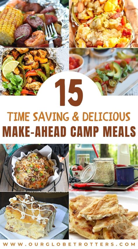 Save time and packing preparing your camp meals ahead of time. This delicious selection of lunches, dinners, sides and breakast to enjoy on the camp fire can all be prepared in advance. Make ahead camp meals | Camping with kids | Family camp dinners | One pot camp meals | Our Globetrotters Family Travel Blog Make Ahead Camping Meals, Family Camping Meals, Campfire Dinners, Campfire Meals, Camping Food Make Ahead, Camping Meal Planning, Camp Meals, Camping Menu, Camping Lunches