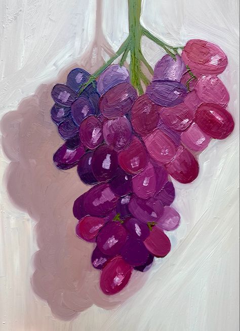 Grapes Oil Pastels, Grape Painting Easy, Grapes Acrylic Painting, Project Ideas For School, Thumb Painting, Analogous Color, Black Background Painting, Grape Oil, Grape Painting