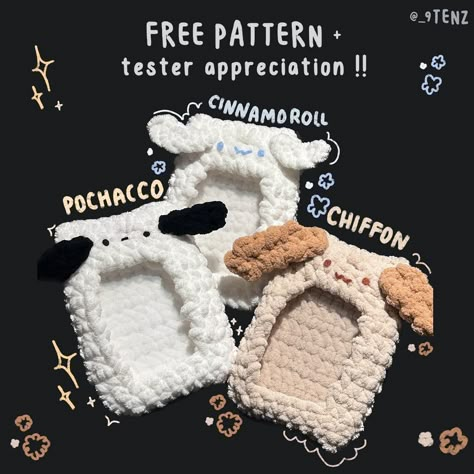 free pattern cinnamoroll pochacco chiffon Crochet Patterns No Stuffing, Crochet Projects With Patterns, Next Crochet Project, Aesthetic Crochet Grid Pattern, Acnh Crochet Patterns Free, Small Plush Crochet Pattern Free, Crochet Patterns One Skein, Acnh Crochet Patterns, Crochet Ideas With Pattern