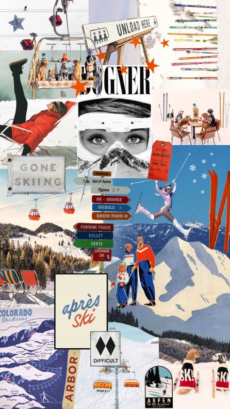 #ski #apresski #apres #snow #vintage #retro #skiresort #winter #collageart #wallpaper Vintage Skiing Aesthetic, Shot Ski, Skiing Aesthetic, Ski Aesthetic, Apres Ski Party, Ski Cabin, Ski Bums, Ski Art, Ski Club