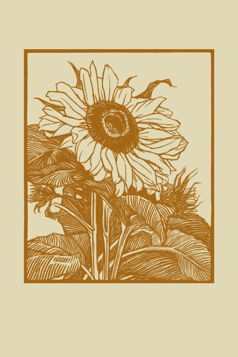 #sunflower Sunflower Field Illustration, Art Nouveau Sunflower, Sunflower Lino Print, Easy Sunflower Drawing Simple, Sunflower Drawing Aesthetic, Sunflower Illustration Art, Sunflower Doodle, Sunflower Poster, Sunflower Aesthetic