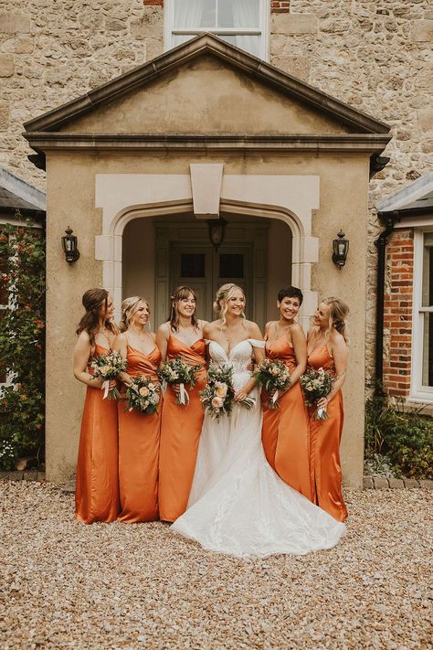 Orange Satin Bridesmaid Dresses, Burnt Orange Bridesmaid Dresses, Burnt Orange Wedding, Pronovias Bridal, Indian Bridesmaid Dresses, Orange Bridesmaid, Orange Wedding Flowers, Orange Bridesmaid Dresses, Bridesmaids Dress Inspiration