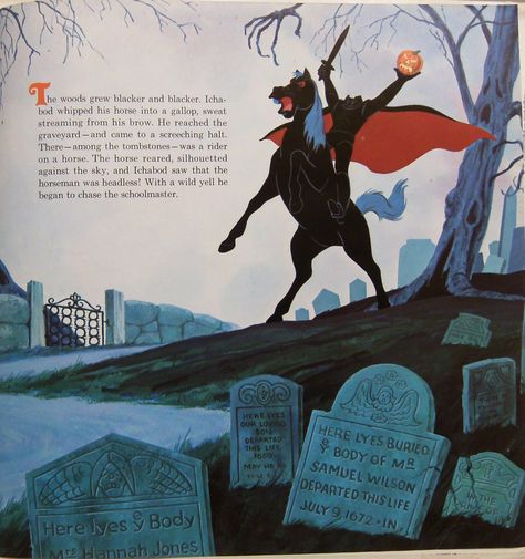 The Legend of Sleepy Hollow (Disneyland Record, 1971) Horse Rearing, Foolish Mortals, The Legend Of Sleepy Hollow, Legend Of Sleepy Hollow, Headless Horseman, Last Ride, Album Artwork, Halloween Illustration, Sleepy Hollow