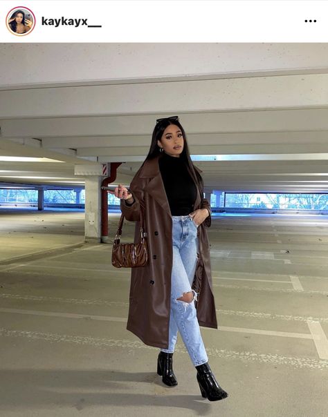 Brown Long Coat Outfit, Brown Jacket Outfit, Brown Coat Outfit, Leather Coat Outfit, Brown Leather Jacket Outfit, Womens Leather Jacket Outfit, Fall Jackets Outfit, Long Coat Outfit, Shacket Outfit