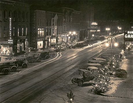 Two Christmastime photos of old Downtown Batavia | The Batavian Batavia New York, Western New York, Office Window, His Office, Old Pictures, Wonderful Places, Last Night, A Photo, Auction