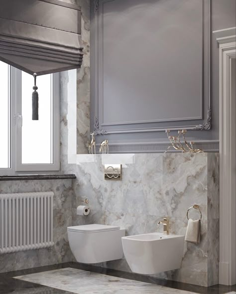 Neo Classical Bathroom, Interior Design Toilet, Neo Classic Design, Classical Bathroom, Bathroom Decor Pictures, Jewelry Store Interior, Neoclassical Interior, Doors And Floors, Washroom Design