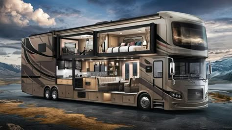 For those embracing RV living and seeking the best RV for full-time living, luxurious motorhomes are the pinnacle of opulence on wheels. The most luxurious RVs redefine motorhome living, offering features that will blow your mind. Whether you're exploring motorhomes for sale or searching for the best travel trailer for full-time RV living, these vehicles offer unmatched comfort and style. From living vehicles to the most luxurious camper vans, these motorhomes boast state-of-the-art amenities, spacious interiors, and high-end finishes, making RV living full-time a dream come true. Travel trailers for full-time living and luxurious motor homes cater to those who wish to live big in a tiny house, with options available for any taste and need. If you're ready to transition to RV living full t Vintage Motorhome For Sale, Motorhomes Interior, Fallout Bunker, Sprinter Van Conversion Layout, Rv Luxury, Van Conversion Layout, Luxury Mobile Homes, Rv House, Vintage Motorhome