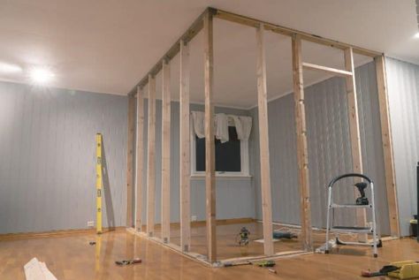 How to Add a Room to a House for Cheap: 10 Ideas Build A Room In A Room, Diy False Wall, Garage Conversion Ideas Bedrooms, Add A Room To Your House, Room Inside A Room, How To Divide A Room Ideas, Bathroom Ideas Basement, Finished Basement Bedroom, How To Divide A Room