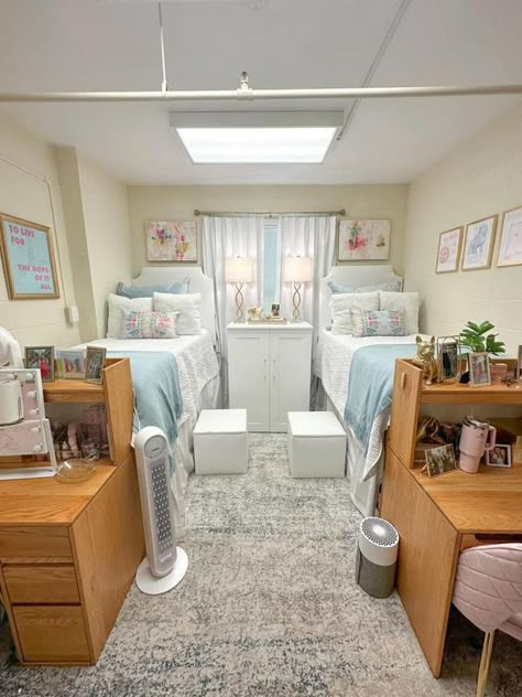 Dorm Rooms and Beyond | Facebook Matching College Dorm Room Ideas, Dorm Room Ideas Both Sides, Dorm Room Ideas Living Room, Dorm Room Ideas With Futon, Cute Dorm Room Ideas For Two, Dorm Set Up Layout Double, College Double Dorm Room Ideas, Dorm Room 2 People, College Dorm Room Ideas 2 People