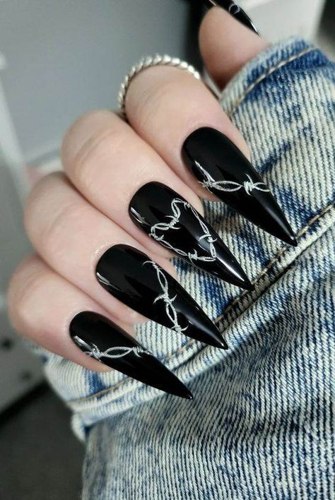 Gothic Nail Ideas Acrylic, All Black Nail Designs, Black And Blue Nail Designs, Emo Nails Acrylic, Trap Nails, Alt Nails, Alternative Nails, Black And Blue Nails, Gothic Nail Art