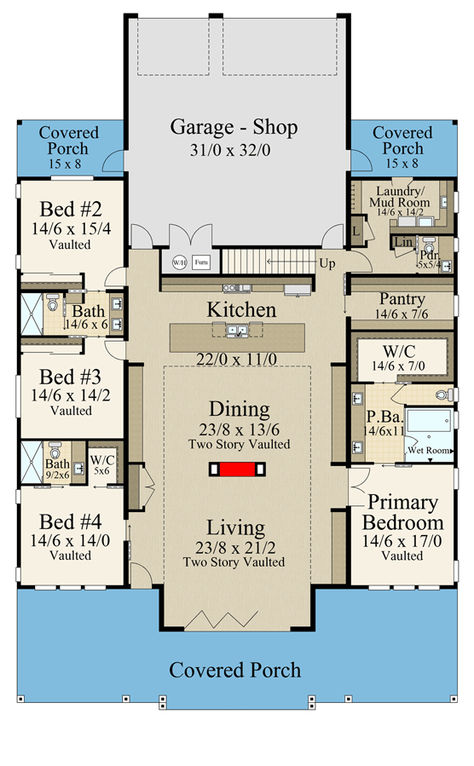 Luxury Barndominium-Style House Plan with Upstairs Loft and Bedroom Suite Barndominium With Elevator, 4bd Barndominium, 4 Bed Modular Home Plans, Bedroom Off Kitchen Floor Plans, Barndominium With Mil Suite, Barndo Open Floor Plans, 4 Bedroom House With Loft, Simple Barndominium Plans, 4 Bed 2 Bath Floor Plans Open Concept