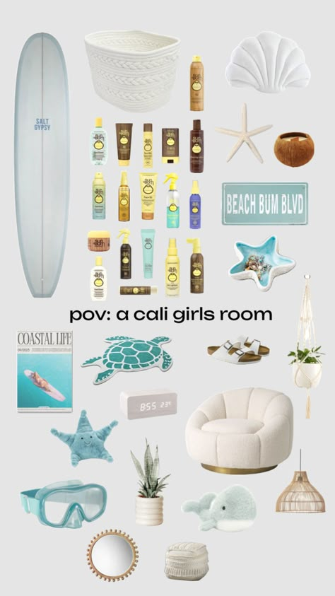 cali girl room xx #beach #roomdecor #caligirlroom #sunbum Coastal Room Decor, Summer Room Decor, Summer Core, Beach Room Decor, Beachy Room, Coastal Room, Cute Country Outfits, Beach Room, Cali Girl