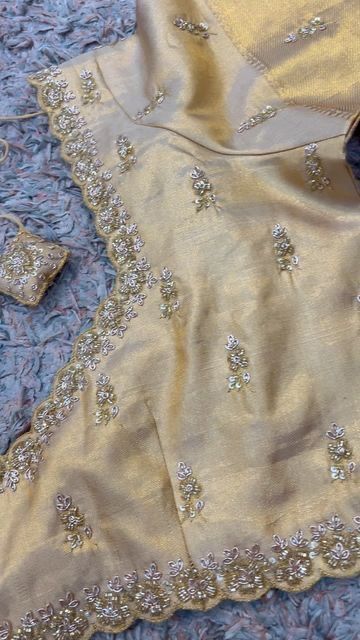 Cream Color Maggam Work Blouse, Silver Designer Blouse, Tissue Blouse Work Designs, Cream Blouse Designs, Silver Maggam Work Blouses, Gold Blouse Maggam Work, Gold Blouse Designs Indian, Cream Blouse Work Design, Simple Maggamwork