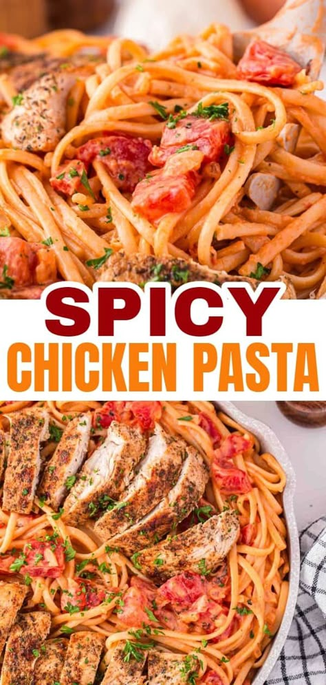 Spicy Linguine Recipes, Desert Fire Pasta, Chicken Pasta Recipes Red Sauce, Chicken Red Sauce Pasta, Red Sauce Chicken Pasta, Chicken Pasta Red Sauce, Chicken Arrabiata Recipe, Fire Roasted Tomato Pasta, Spicy Chicken Spaghetti Recipe