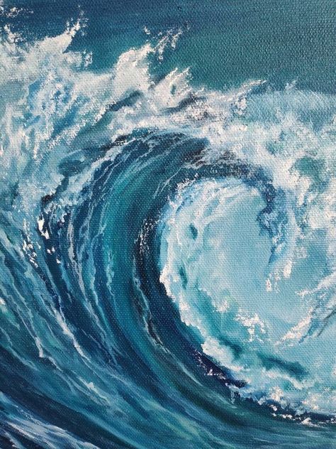 Ocean Art Painting, Arte Van Gogh, Wave Painting, Hur Man Målar, Wave Art, Ocean Painting, Aesthetic Painting, Beach Painting, Ocean Wave