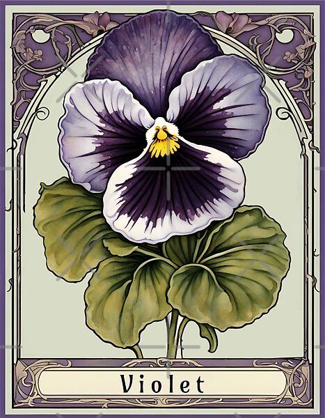 A captivating Art Nouveau portrayal of February's birth flower, the Violet. This artwork blends vintage allure with botanical elegance, offering a timeless and enchanting depiction of the delicate beauty associated with Violets. Art Nouveau Flowers Illustration, Flower Art Nouveau, February Flower, Violet Design, Fleurs Art Nouveau, February Birth Flowers, Nouveau Tattoo, Art Nouveau Illustration, Art Nouveau Flowers