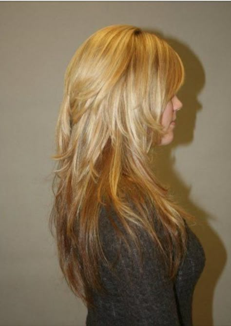 Lots of layers in back - adds body & will help to hide cowlick when worn straight Disconnected Layers, Hair Color And Cut, Long Layered Hair, Cut My Hair, Hair Inspo Color, Long Hair Cuts, Hair Stuff, Great Hair, Aesthetic Hair