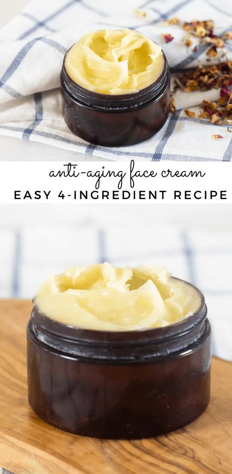 This DIY anti-aging face cream may help reduce signs of aging, wrinkles, fine lines, and age spots. With only 4-ingredients, this homemade face cream is super simple to whip up and very cost-effective. #antiagingfacecream #diyfacecream #antiaging #essentialoils Natural Anti Aging Skin Care Homemade Wrinkle Creams, Homemade Face Moisturizer For Dry Skin, Hydrocloroquine Recipe, Natural Face Cleanser Homemade, Diy Anti Aging Face Wash, Skin Care Natural Ingredients, Diy Moisturizer Face, Face Cream Homemade, Diy Night Cream Anti Aging