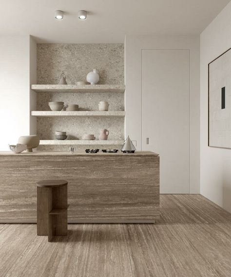 ariostea marmi travertino gives travertine stone a porcelain revival Miami Kitchen, Travertine Kitchen, Silent Witness, Bathroom Construction, Classic Italian Style, High Tech Design, Travertine Marble, Travertine Stone, Artistic Installation