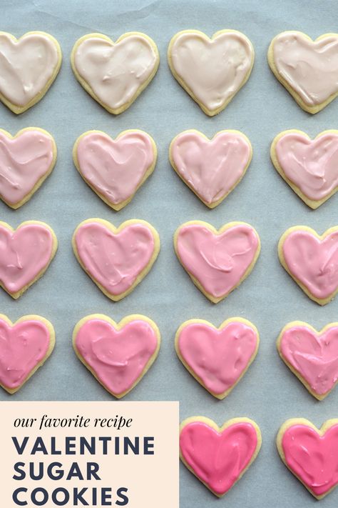 Valentine Sugar Cookie Recipe, Valentine Sugar Cookies, Frosting Colors, Best Sugar Cookie Recipe, Pink Food Coloring, Pink Frosting, Shaped Cookies, Heart Shaped Cookies, Best Sugar Cookies