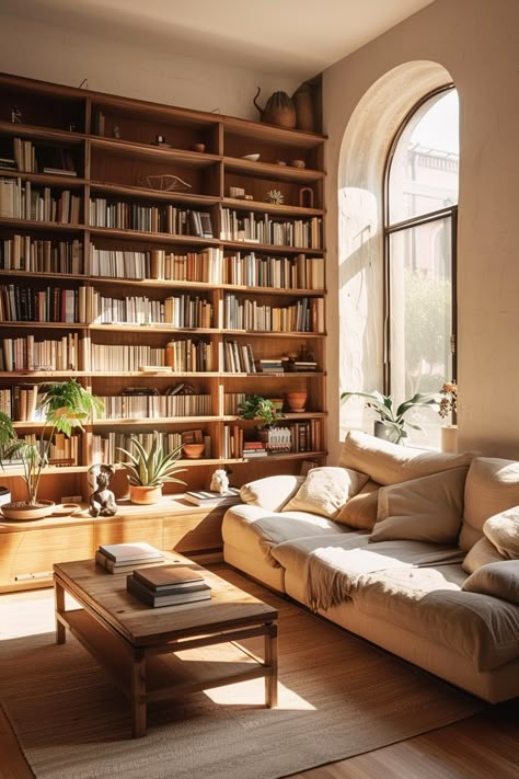 Trendy Shelving Units for Modern Home Libraries: Functional and Fashionable - Quiet Minimal Library Home Aesthetic, Home Book Library, Library In Living Room, Library Room Modern, Minimalist Library, Apartment Library, Library Design Home, Home Library Room, Modern Home Library