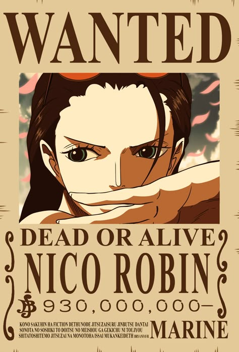 NICO ROBIN bounty wanted poster one piece new update vintage high quality Wanted One Piece, One Piece Robin, One Piece Bounties, One Piece Nico Robin, Robin One Piece, Wanted Poster, Luffy Gear 5, Straw Hat Pirates, Craft Printing