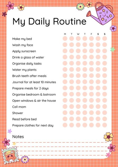 Cute Floral Daily Routine Checklist Daily Routine Checklist, Daily Routine Schedule, Daily Routine Planner, Routine Checklist, Call Mom, Routine Planner, Daily Task, Checklist Template, Todo List