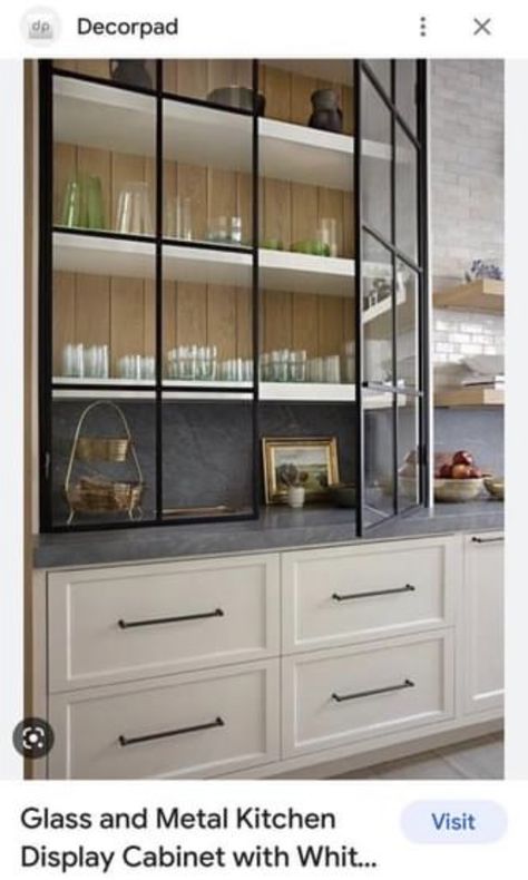 Wine Bar Storage, Black Glass Doors, Pantry Layout, Mediterranean Style Home, Butler Pantry, Kitchen Inspiration Design, Glass Cabinet, Kitchen Inspo, Kitchen Reno